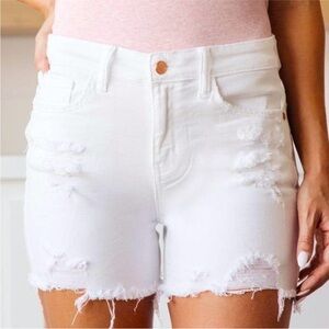 Judy Blue Distressed High Waist
White Denim Shorts